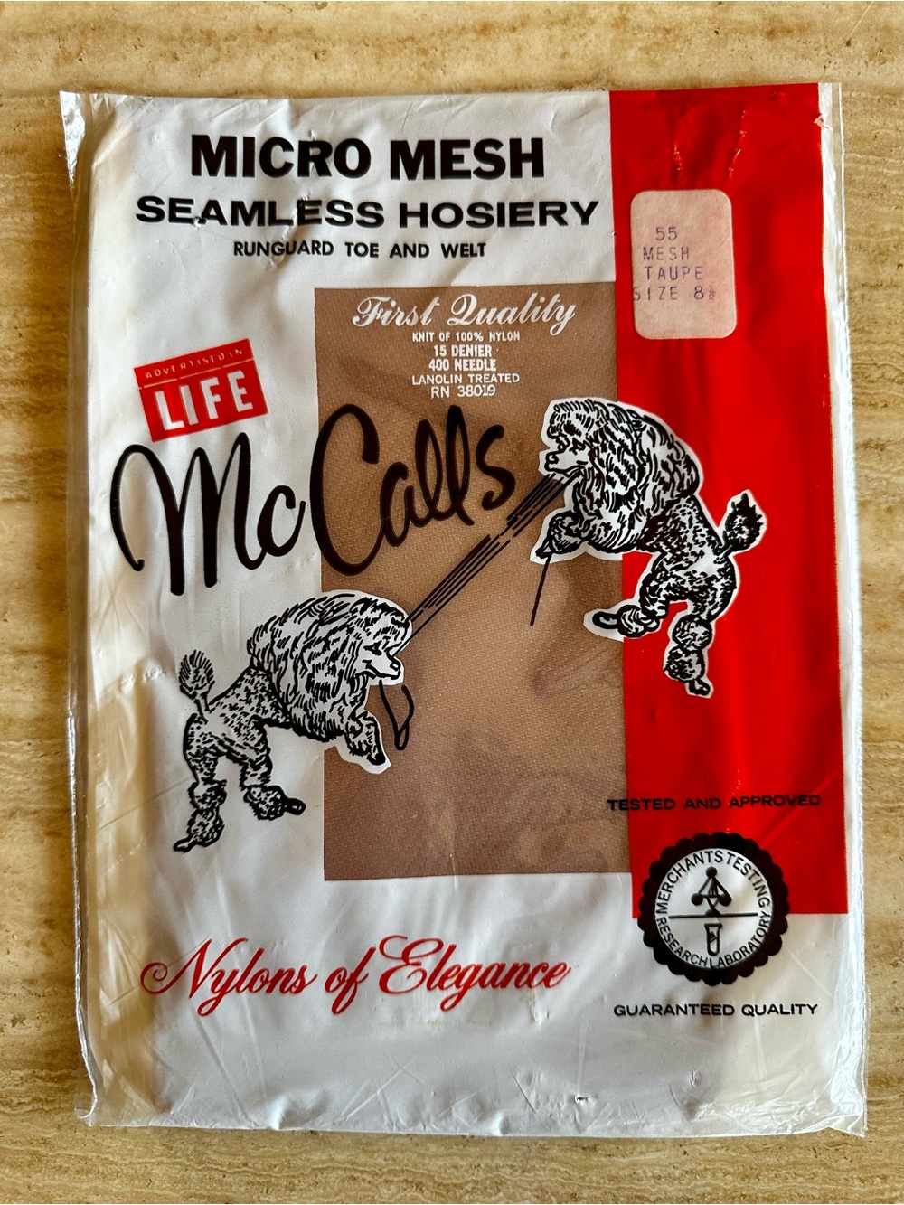 Vintage Deadstock McCall’s Nylons Size 8.5 Pop Culture poodle and LIFE Branding